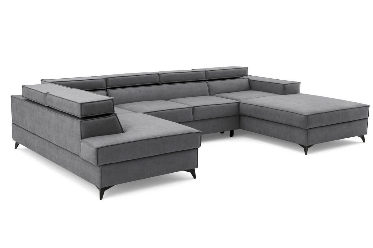 ECKSOFA PURE U Links mit Schlaffunktion 127x270 Velours Grau - Schwarz/Grau, Holz/Textil (340/204cm) - Muffo
