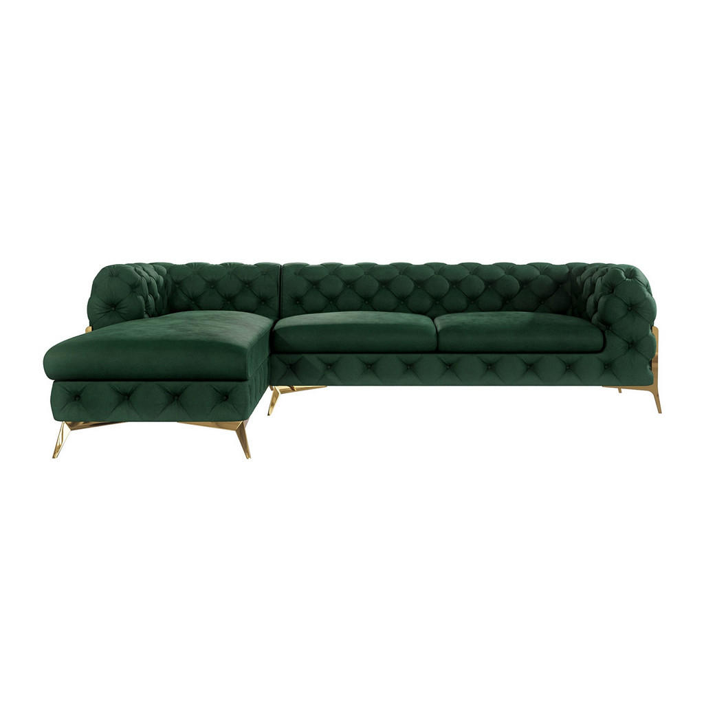 Thumbnail - S-Style Möbel Ecksofa, Smaragdgrün, Textil, Echtholz,Buche, Birke, 5-Sitzer, Füllung: Polyetherschaumkern, Eckteil, L-Fo...
