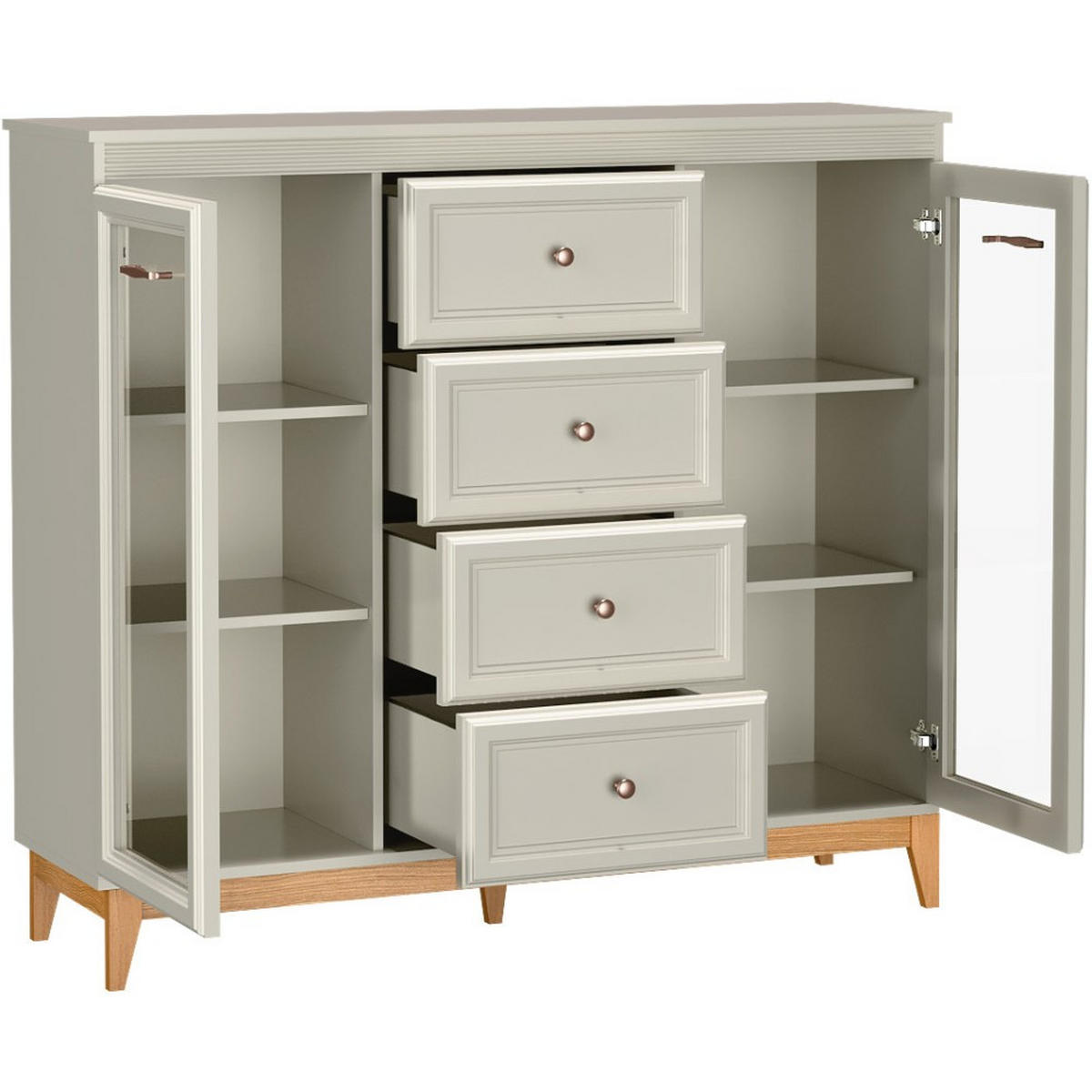 VITRINE Charlott mit 4 Schubladen und 2 Türen - Kaschmir/Eichefarben, Holz/Holzwerkstoff (141.5/125.5/40.5cm) - Beautysofa