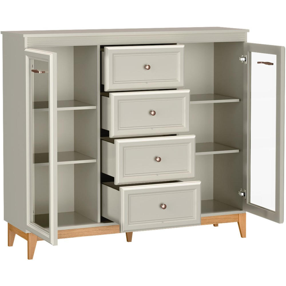 Thumbnail - Beautysofa Vitrine, Kaschmir, Holzwerkstoff, 4 Schubladen, 141.5x125.5x40.5 cm, Wohnzimmer, Wohnwände, Vitrinenschränke