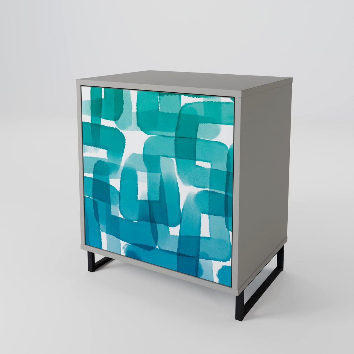 SIDEBOARD TURQUOISE RECTANGLES, Grau, 57,5x42x72,5 cm, Schwarze Metallfüße - Multicolor/Schwarz, Holzwerkstoff/Metall (57.5/72.5/42cm) - SpaceRebels