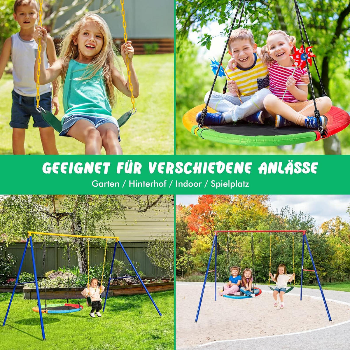 KINDERSCHAUKEL Blau-gelb - Multicolor, Metall (249/181.5/185cm) - COSTWAY