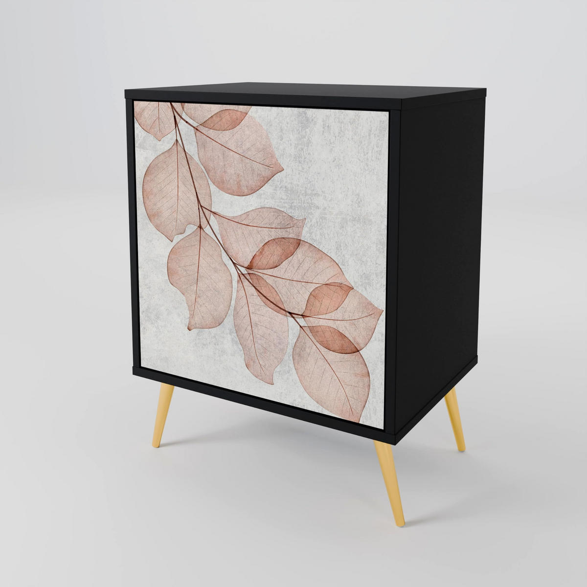 SIDEBOARD AUTUMN FRAGILITY, Schwarz, 57,5x42x67,5 cm, Schwarze Metall-Rahmenfüße - Multicolor/Schwarz, Holzwerkstoff/Metall (57.5/67.5/42cm) - SpaceRebels