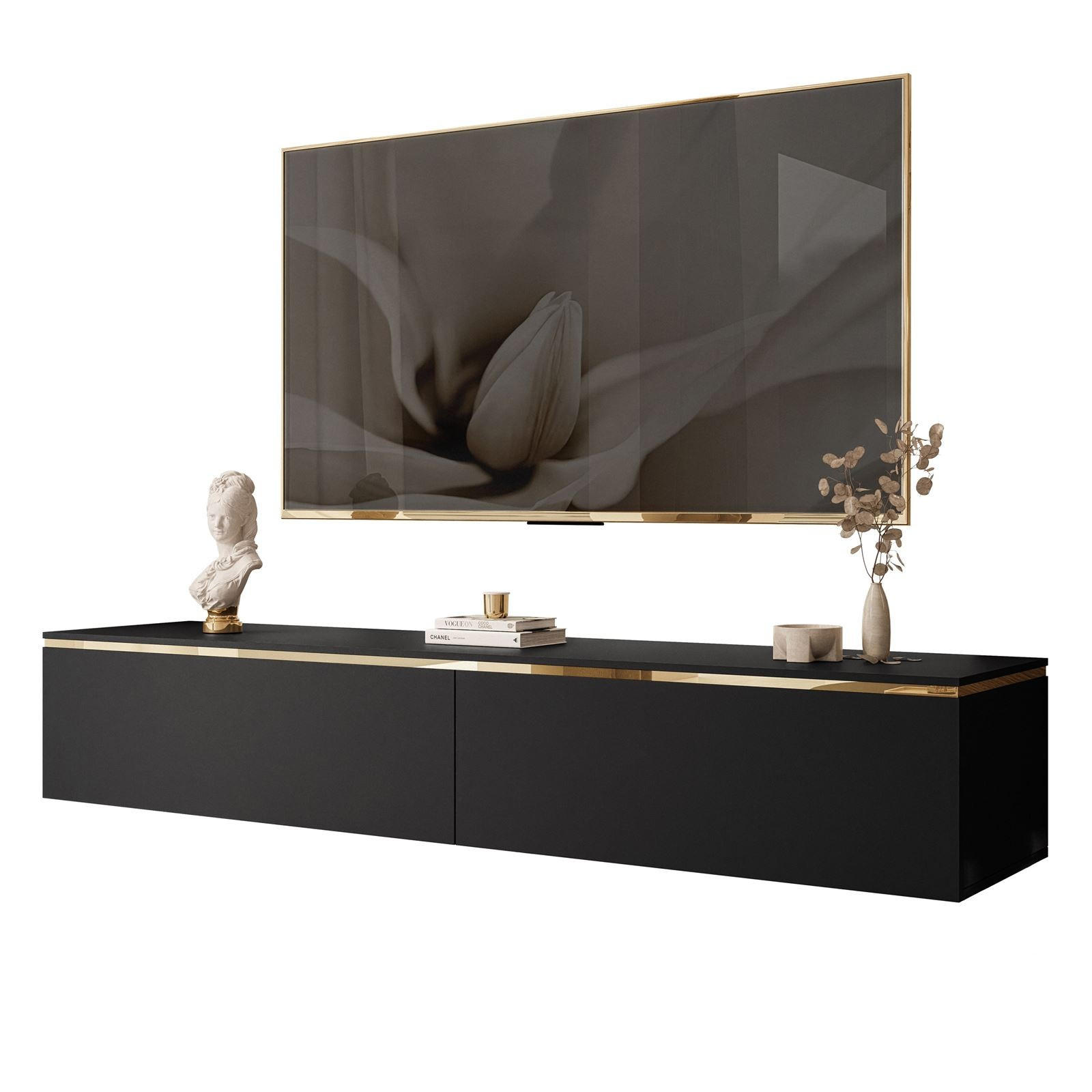 HÄNGESCHRANK TV-Möbel AURORA Schwarz Matt - Schwarz, Holzwerkstoff (180/32/40cm) - Lookway