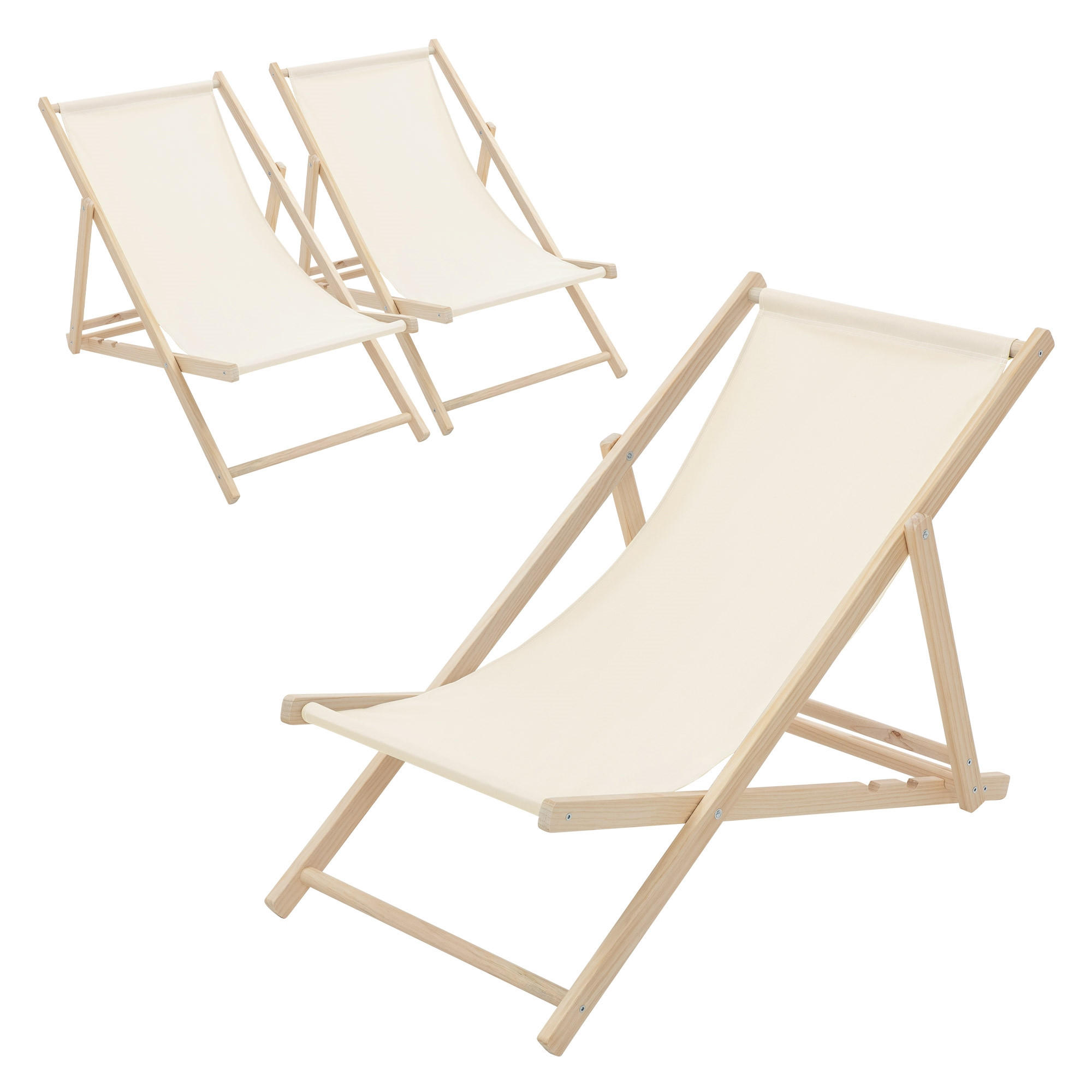 LIEGESTUHL 3er Set Beige - Beige, Holz (57.5/83/100cm) - ECD-Germany