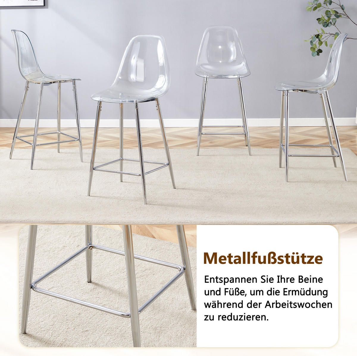 BARHOCKER mit transparentem Sitz und Metallgestell, Silberfarben - Silberfarben, Kunststoff (45/102/51cm) - MIVRAY