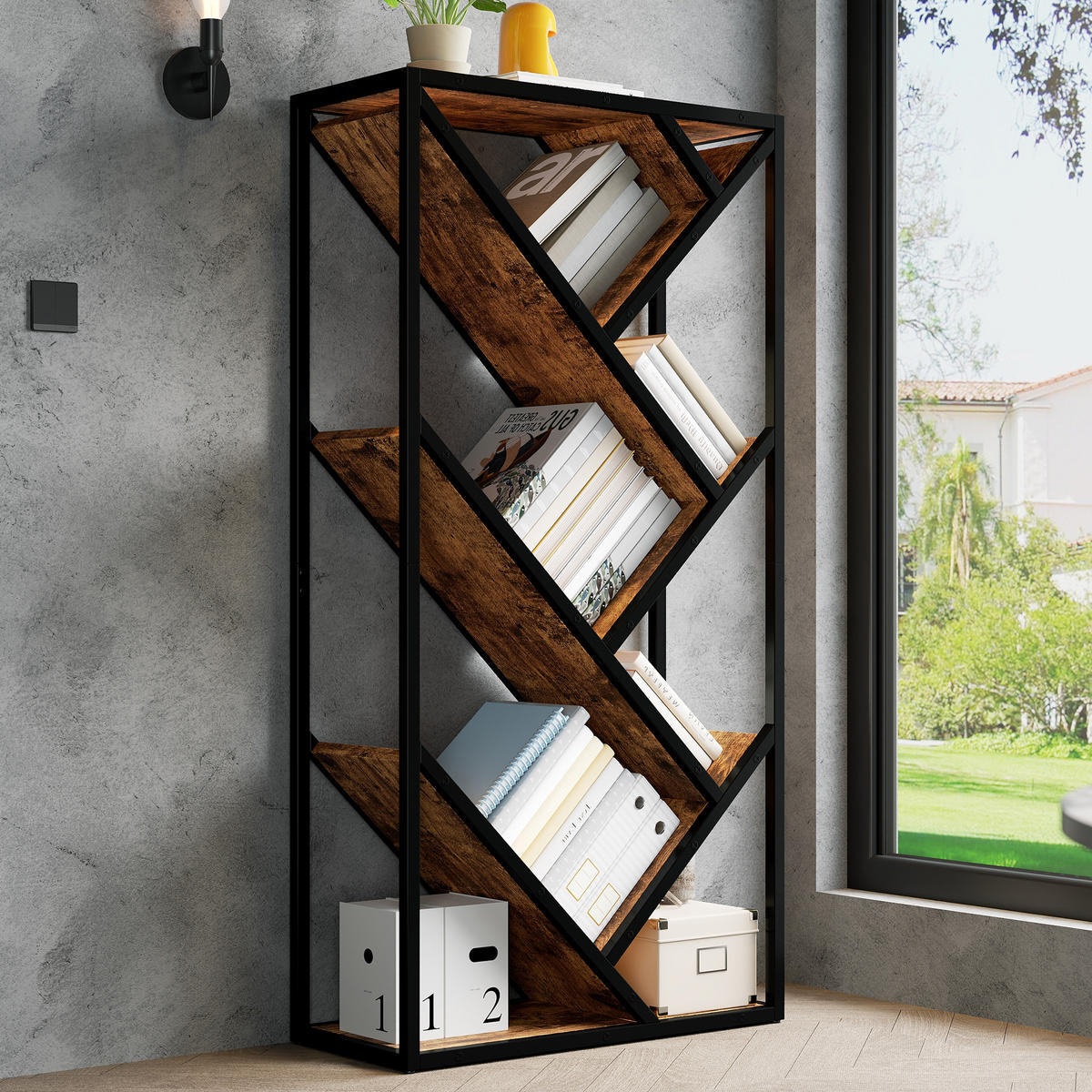 REGAL 80cm Baumdesign 8 Ebenen Eckregal Anti-Kipp modern - Braun, Holzwerkstoff (80/160/35cm) - FLIEKS
