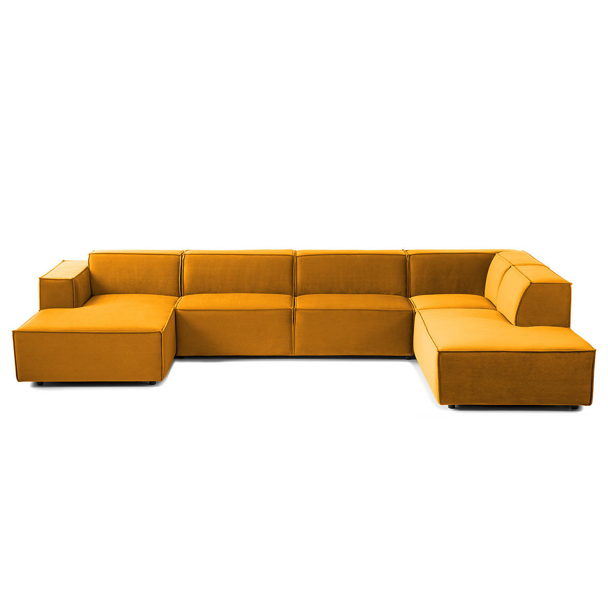 WOHNLANDSCHAFT mit Longchair & Ottomane - Gelb/Schwarz, Kunststoff/Textil (369/70/234cm) - home24