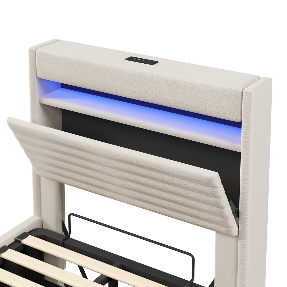 STAURAUMBETT 90/200 cm DE-33110 mit Hydraulik und LED Beige - Beige, Metall (90/200cm) - ComfortXL