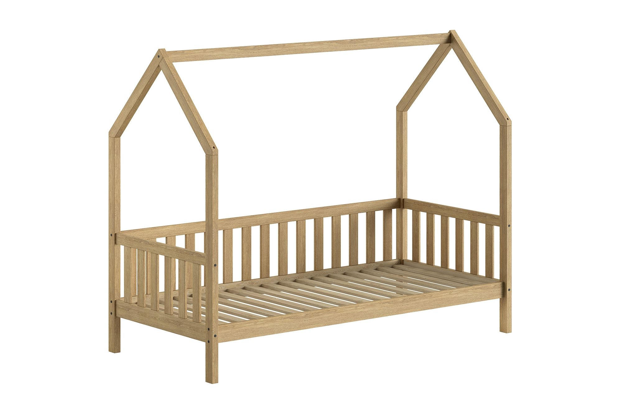 HAUSBETT Kandace 90x200 Eiche massiv natur mit Dachaufbau & Schublade - Eichefarben, Holz (90/200cm) - 58aufmkessel