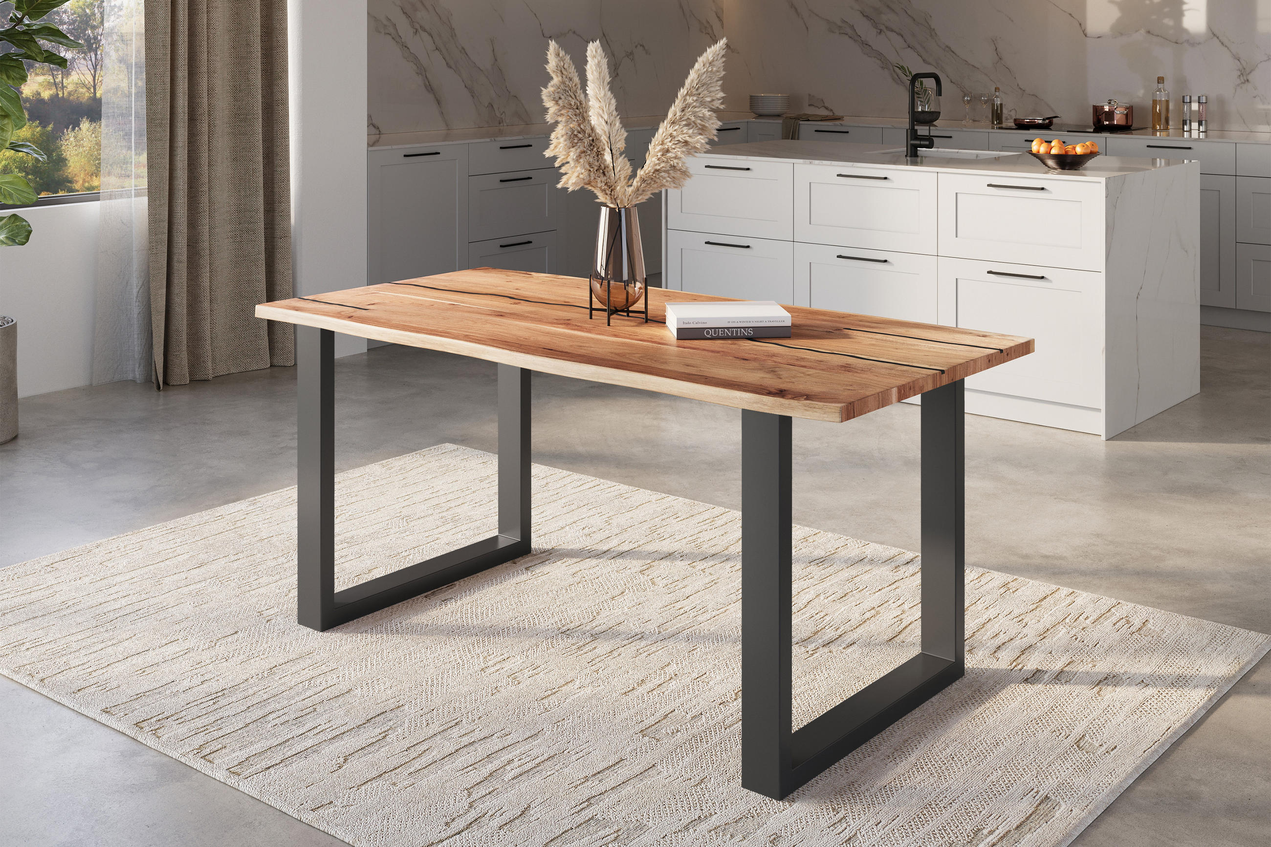 ESSTISCH POLLY - Beige/Schwarz, Holz/Metall (80/120/77cm) - SAM