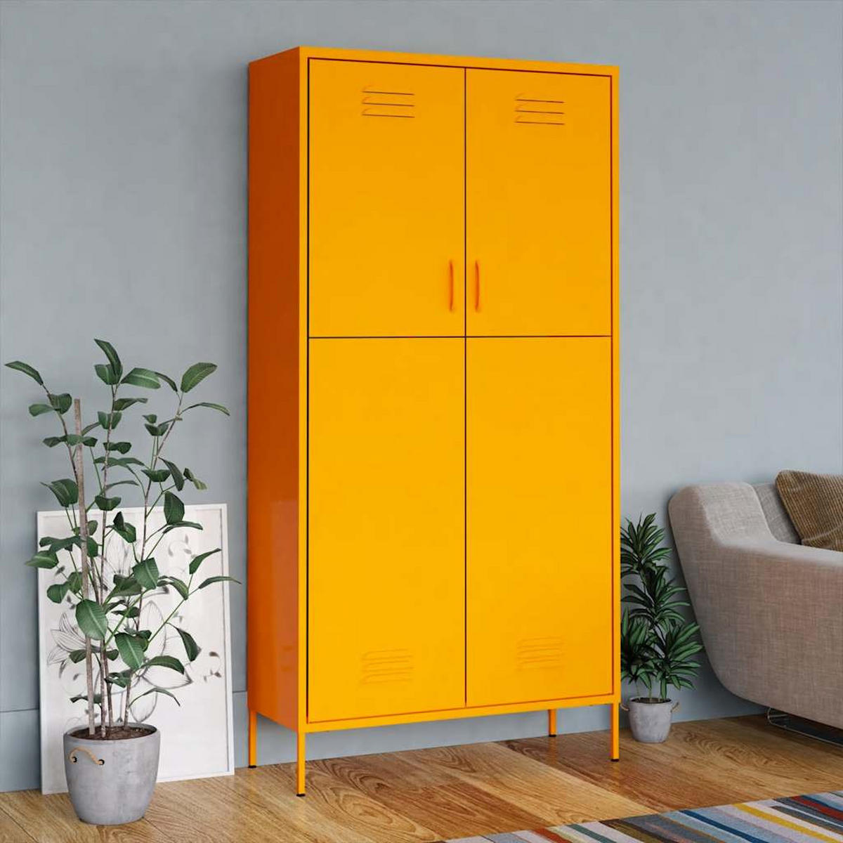 KLEIDERSCHRANK mit 4 höhenverstellbare Fächer, 90/50/180 cm, aus Stahl, in Senfgelb, 2-türig - Gelb, Metall (50/180/90cm) - vidaXL