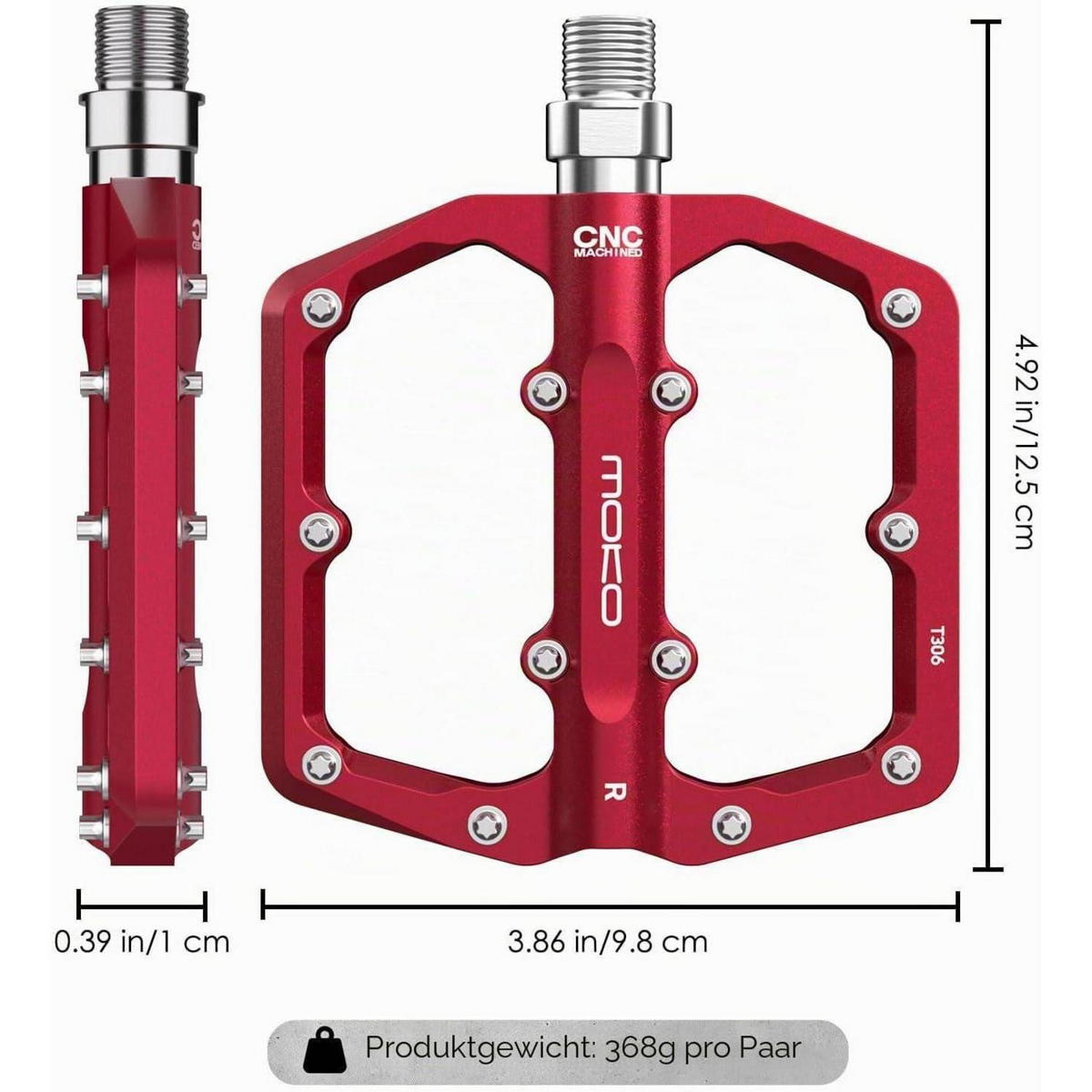FAHRRADPEDALE CNC-Aluminium Rot 9/16 Zoll - Rot, Metall (9.8/1/12.5cm)