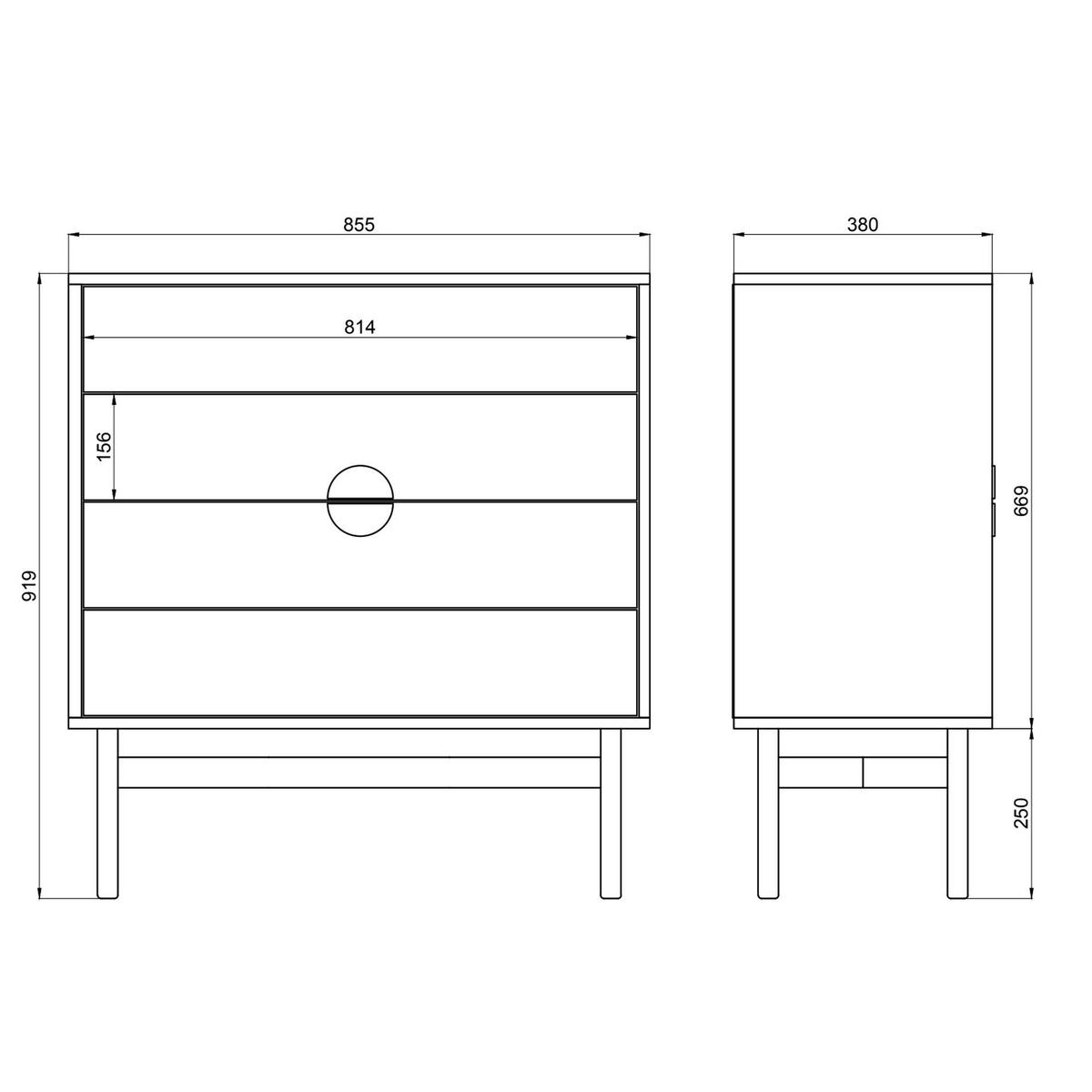 KOMMODE Stoon Weiß / Schwarz mit 4 Schubladen 85,5 cm - Goldfarben/Schwarz, Holzwerkstoff/Metall (85.5/91.9/38cm) - Selsey