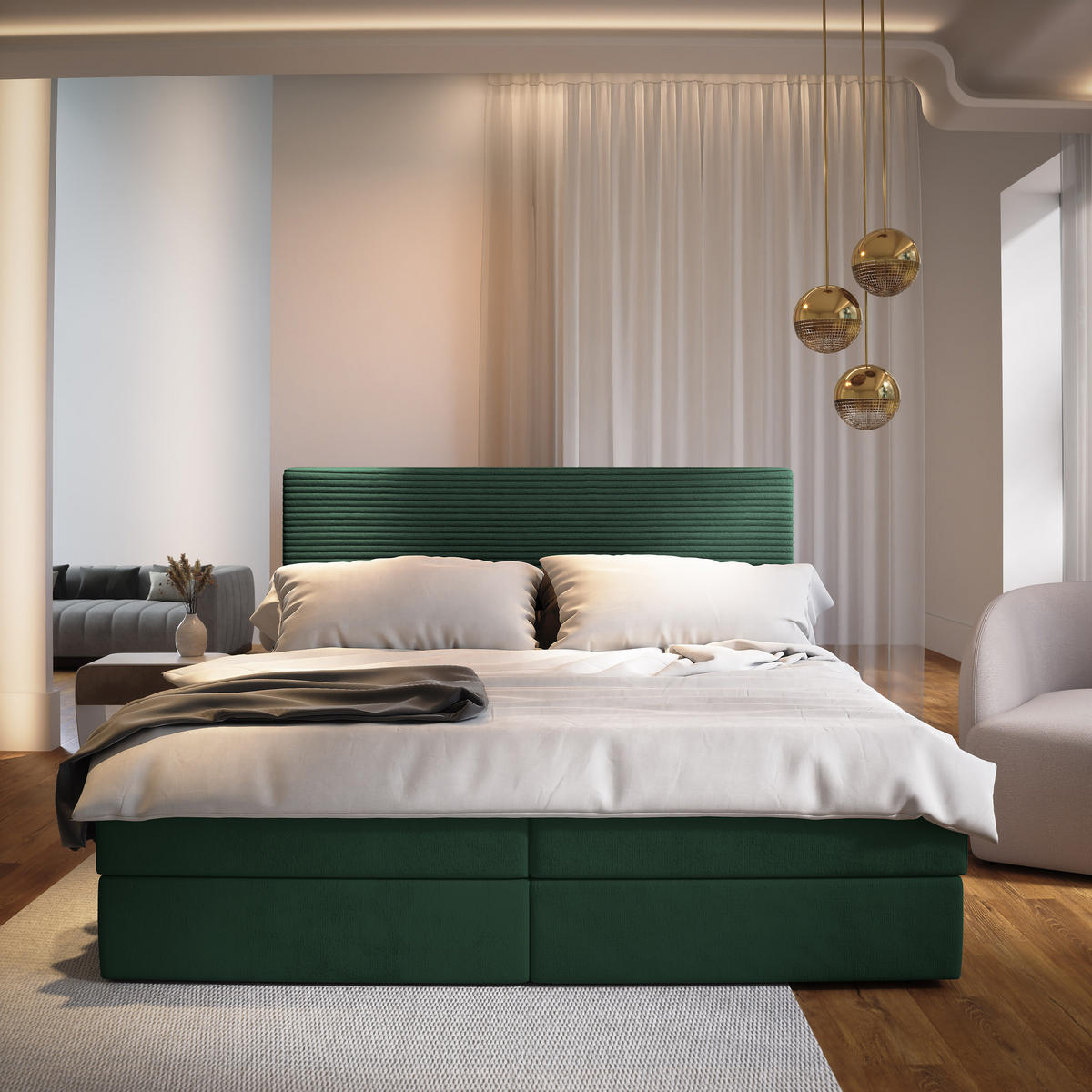 BOXBETT GIARRO 140x200 cm mit Matratze und Topper - Grün - Grün, Holz (140/200cm) - MASSENO