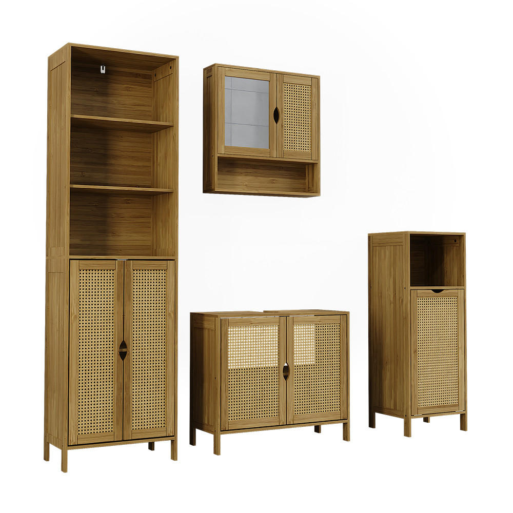 BADMÖBEL-SET Liora Bambus 4 Teile - Grün, Holzwerkstoff (68/60/29cm) - Vicco