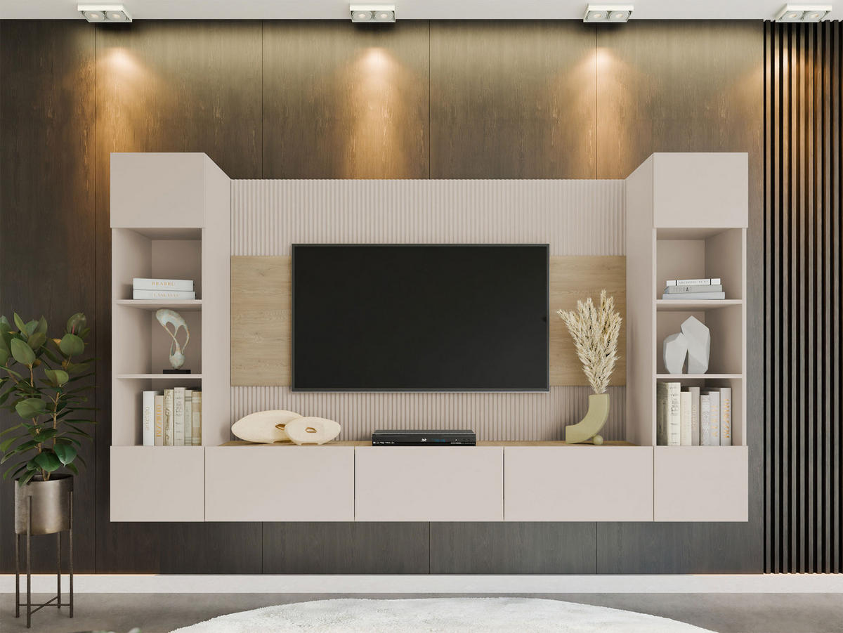 WOHNWAND Deromi I - Beige, Holzwerkstoff (260/150/38cm) - MIRJAN24