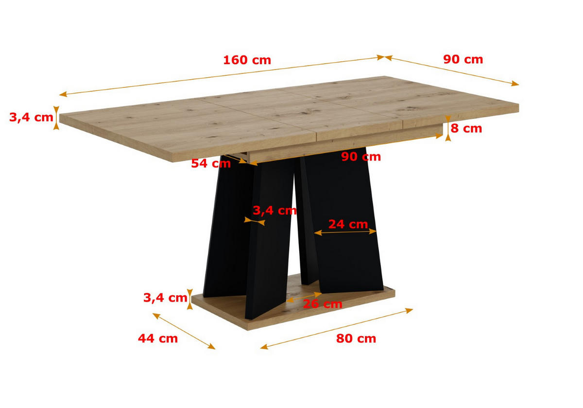 ESSTISCH ausziehbar 120 -160x90x75 cm - Artisan Eiche Optik/Schwarz- UFOM - Eichefarben, Holzwerkstoff (120/90/75cm) - ALTDECOR