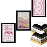 WANDBILDER 3er-Set - 20x30 cm Schwarzer Rahmen - Pastelllandschaft mit rosa Flamingos - Schwarz, Kunststoff (20/30cm) - ArtPrintCave