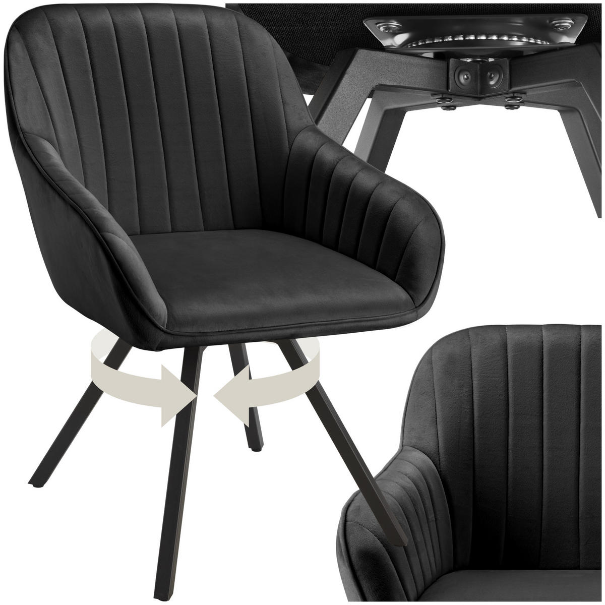 ARMLEHNSTUHL drehbarer Snug 58 x 58 x 82 cm schwarz - Schwarz, Textil (58/82/58cm) - tectake
