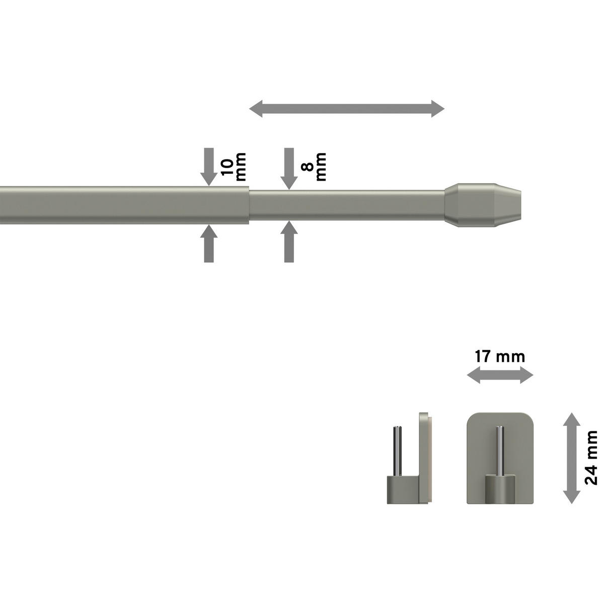 SCHEIBENSTANGEN/VITRAGESTANGEN MIT KLEBEHAKEN Geno 100-180 cm, oval, Silbergrau, Packung 2 Stück - Alufarben, Kunststoff/Metall (1.2/2.4/180cm) - INTERDECO