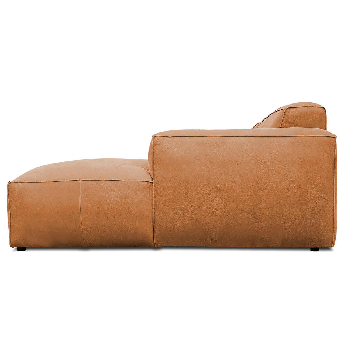 ECKSOFA mit Longchair - Cognac/Schwarz, Leder/Kunststoff (345/170cm) - home24