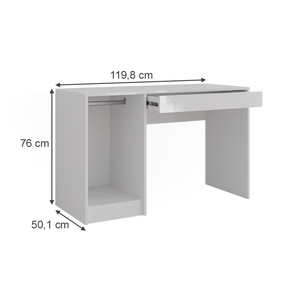 TOALETNÍ STOLEK Sherry Bílá/bílý vysoký lesk - vysoce lesklá bílá, kompozitní dřevo (119.8/76/50.1cm) - Vicco