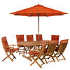 GARTENSET 8-Sitzer Akazienholz hellbraun Auflagen terracotta mit Sonnenschirm Maui - Hellbraun/Rot, Holz - Beliani