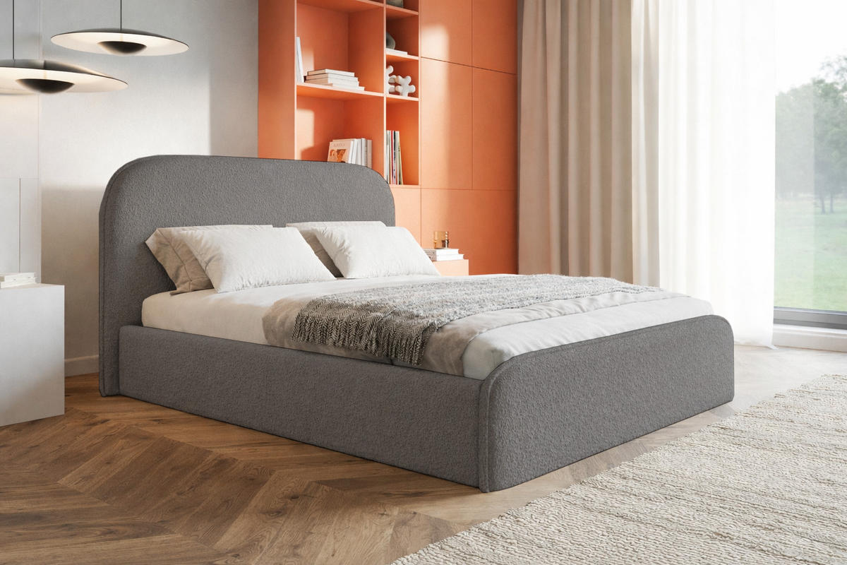 DOPPELBETT 180x200 Wendra Slim mit Lattenrost, Bettkasten, Boucle, Grau - Grau, Holz/Textil (180/200cm) - Emporius