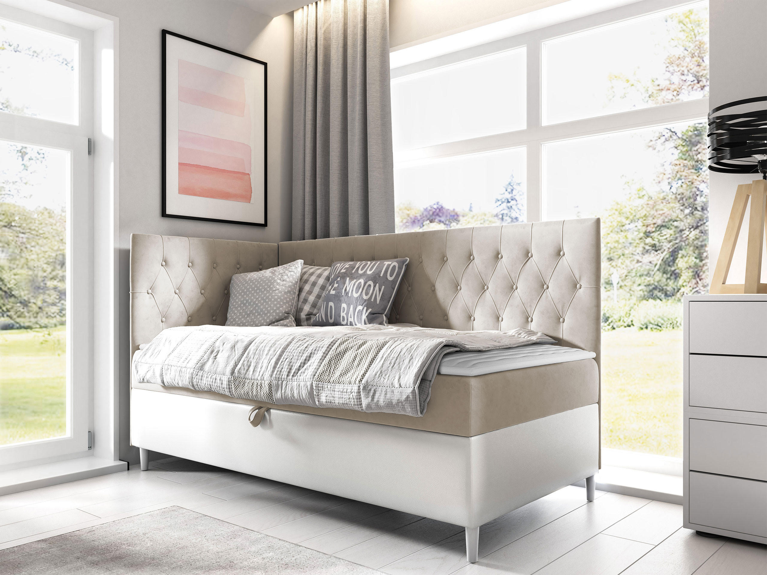 BOXBETT Filip Junior 3, Seite zum Öffnen des Bettkastens: Links - Creme/Weiß, Holz (100/200cm) - MIRJAN24