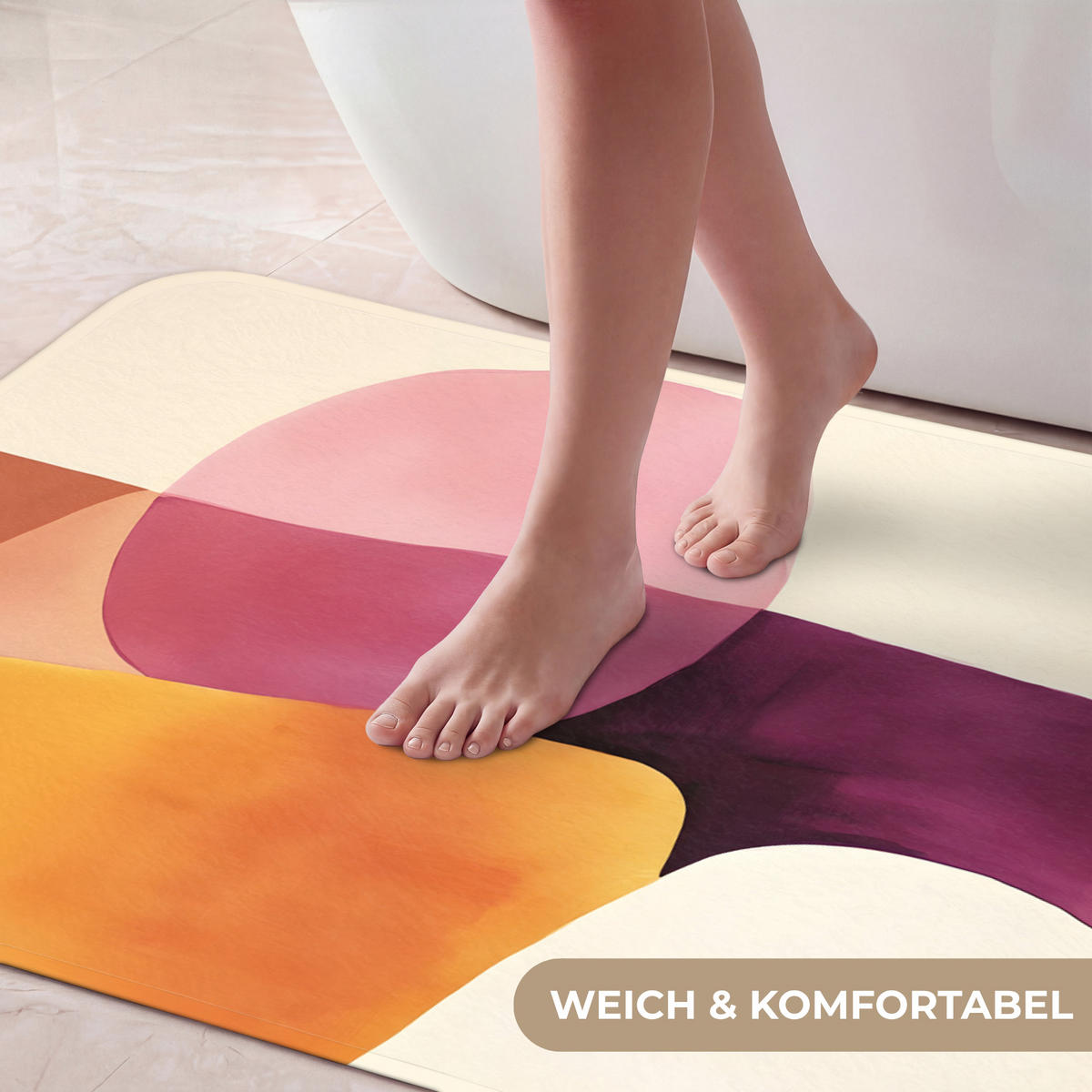 KOUPELNOVÁ PŘEDLOŽKA Tvary - abstraktní - barevné 120x60 cm - terakotová, textil/plast (120/60cm) - OnlyWow