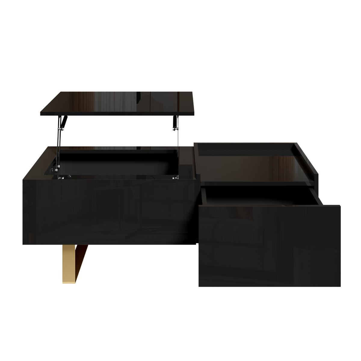 COUCHTISCH Höhenverstellbar MDF Hochglanz mit Schublade und Eisenfüßen - Schwarz, Holzwerkstoff (100/50/54.5cm) - Korfee