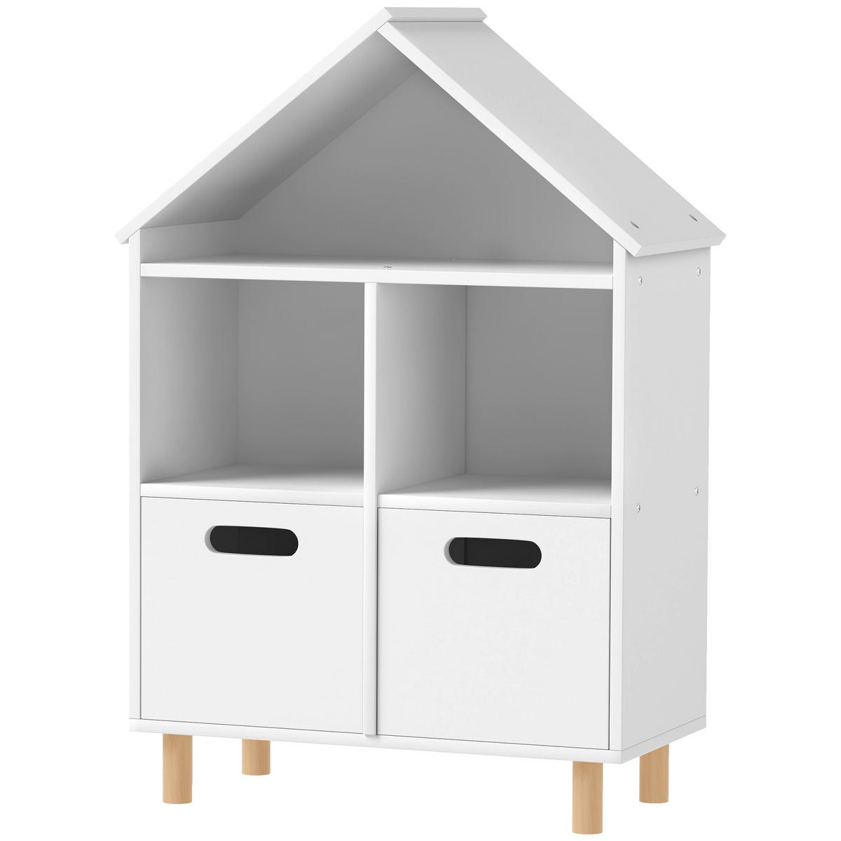 KINDERREGAL DE-17241 3 Ebenen mit 2 Schubladen, Hausform Weiß - Weiß, Holzwerkstoff (63.7/89.5/29.7cm) - ComfortXL