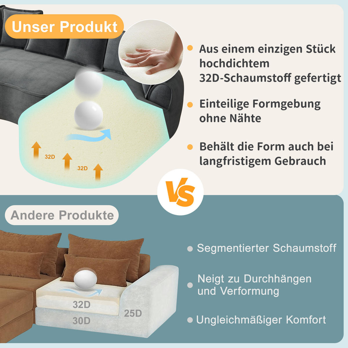 3-SITZER Sofa 252x164x67 cm aus Chenille-Stoff rahmenlos ohne Montage, grau - Grau, Textil (164/67/252cm)