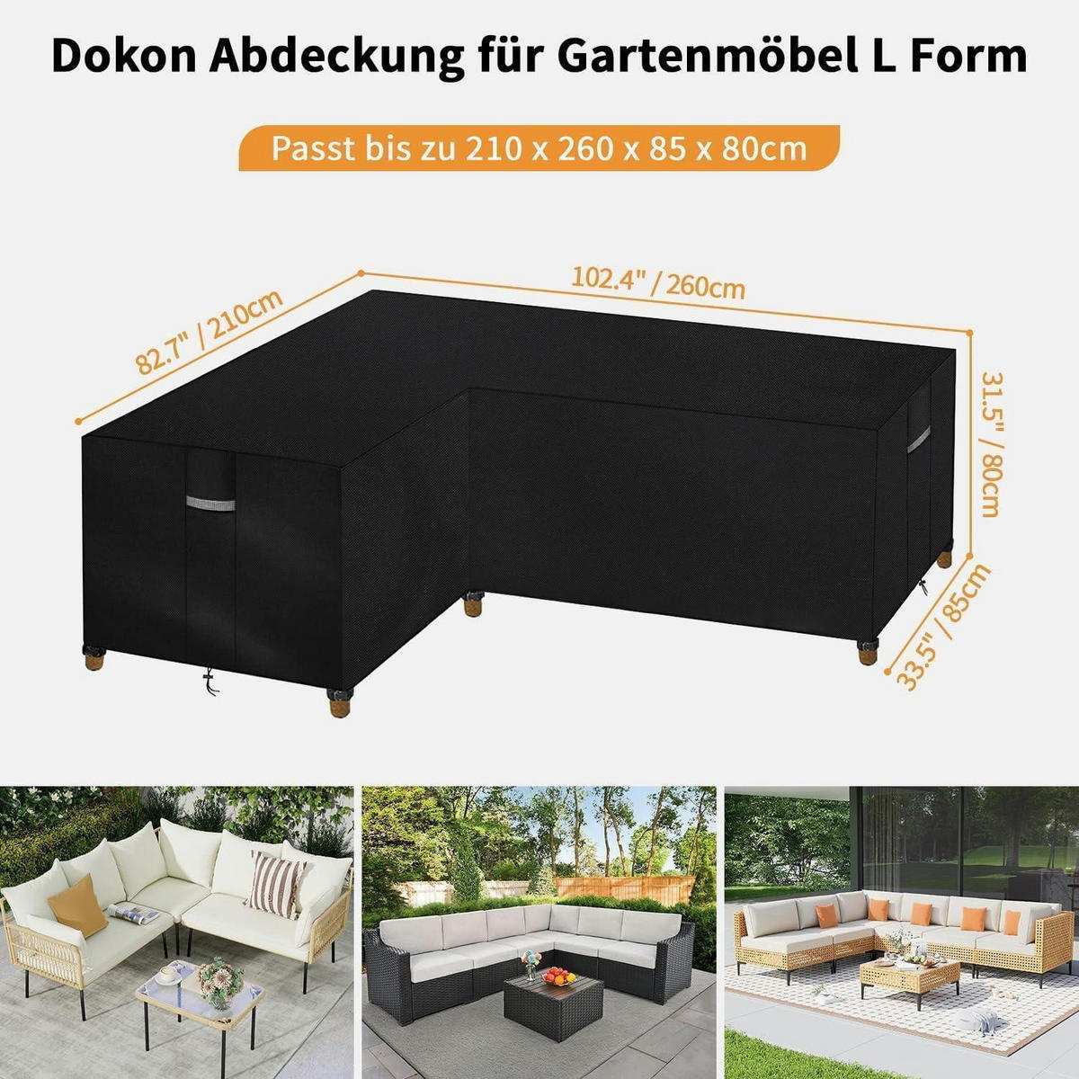GARTENMÖBEL Abdeckplane Ecksofa 210x260x85cm Schwarz - Schwarz, Textil (260/80/210cm)