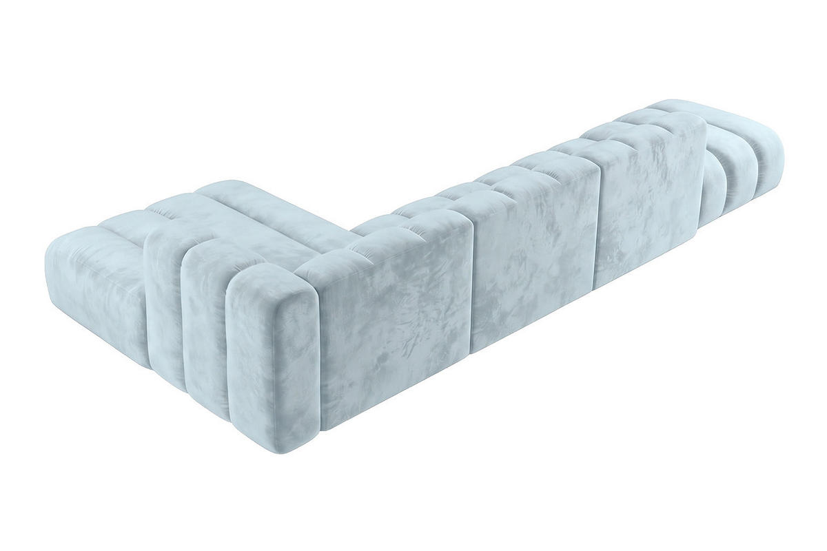 ECKSOFA Modulares In L-Form Mit Hocker, Velvet-Stoff Riviera, Babyblau, Links, GRAND - Hellblau, Holz (386/179cm) - Kaiser Möbel