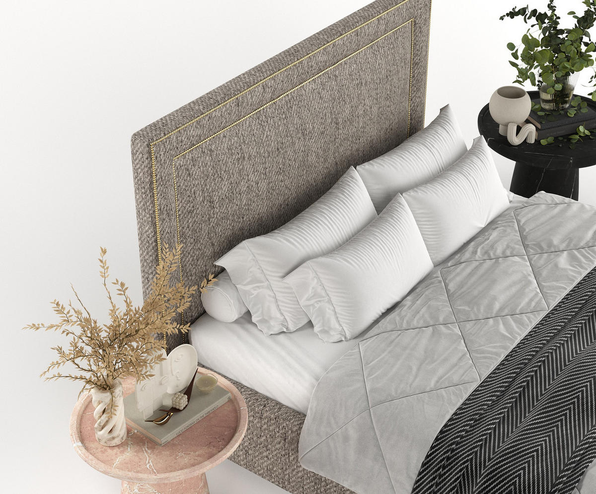 POLSTERBETT Como Brown 140/200 cm im Webstoff - Schwarz/Naturfarben, Holz/Holzwerkstoff (140/200cm) - Maison de Reve
