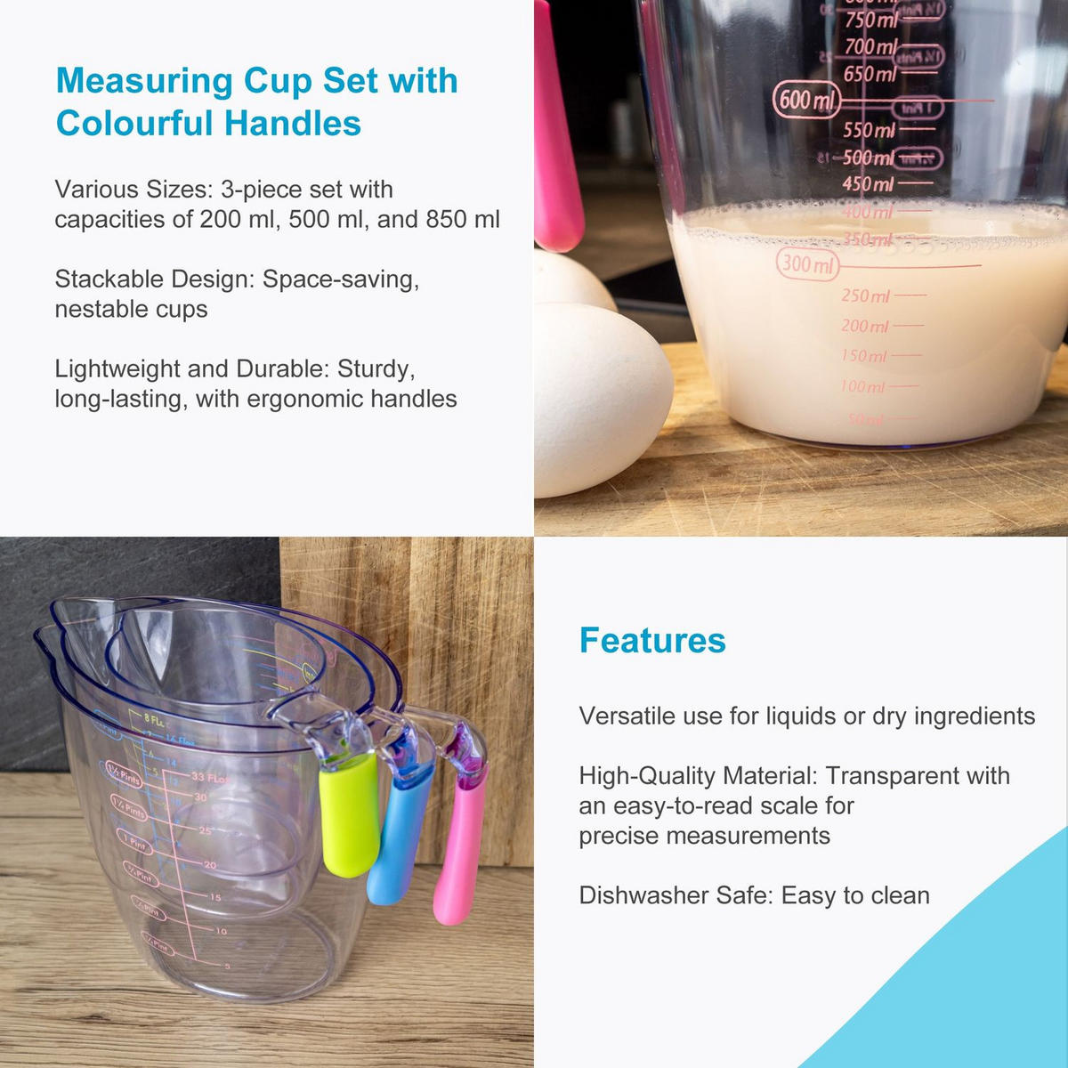 MESSBECHER (3-tlg. Set) in verschiedenen Größen - Multicolor, Kunststoff (0.4L) - Intirilife