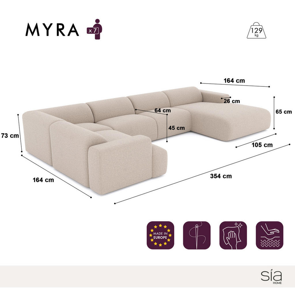 Thumbnail - Sia Home Wohnlandschaft, Anthrazit, Textil, 7-Sitzer, U-Form,Rechteckig, 354x73x164 cm, Wohnzimmer, Sofas & Couches, Woh...