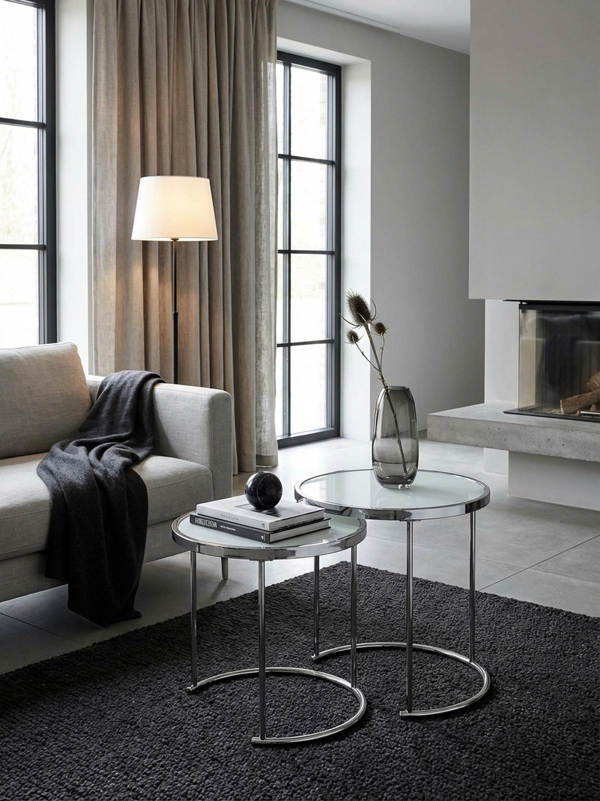 COUCHTISCH Set – Rund Glas 2-teilig mit Stauraum platzsparend - Silberfarben, Glas/Metall (50/50/50cm) - KADIMA DESIGN