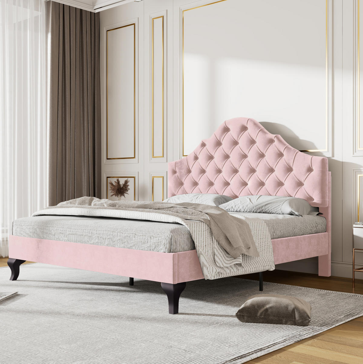 POLSTERBETT aus Samt 140x200 cm Rosa mit höhenverstellbarem Kopfteil und Lattenrost - Rosa, Textil (140/200cm) - IVMEU