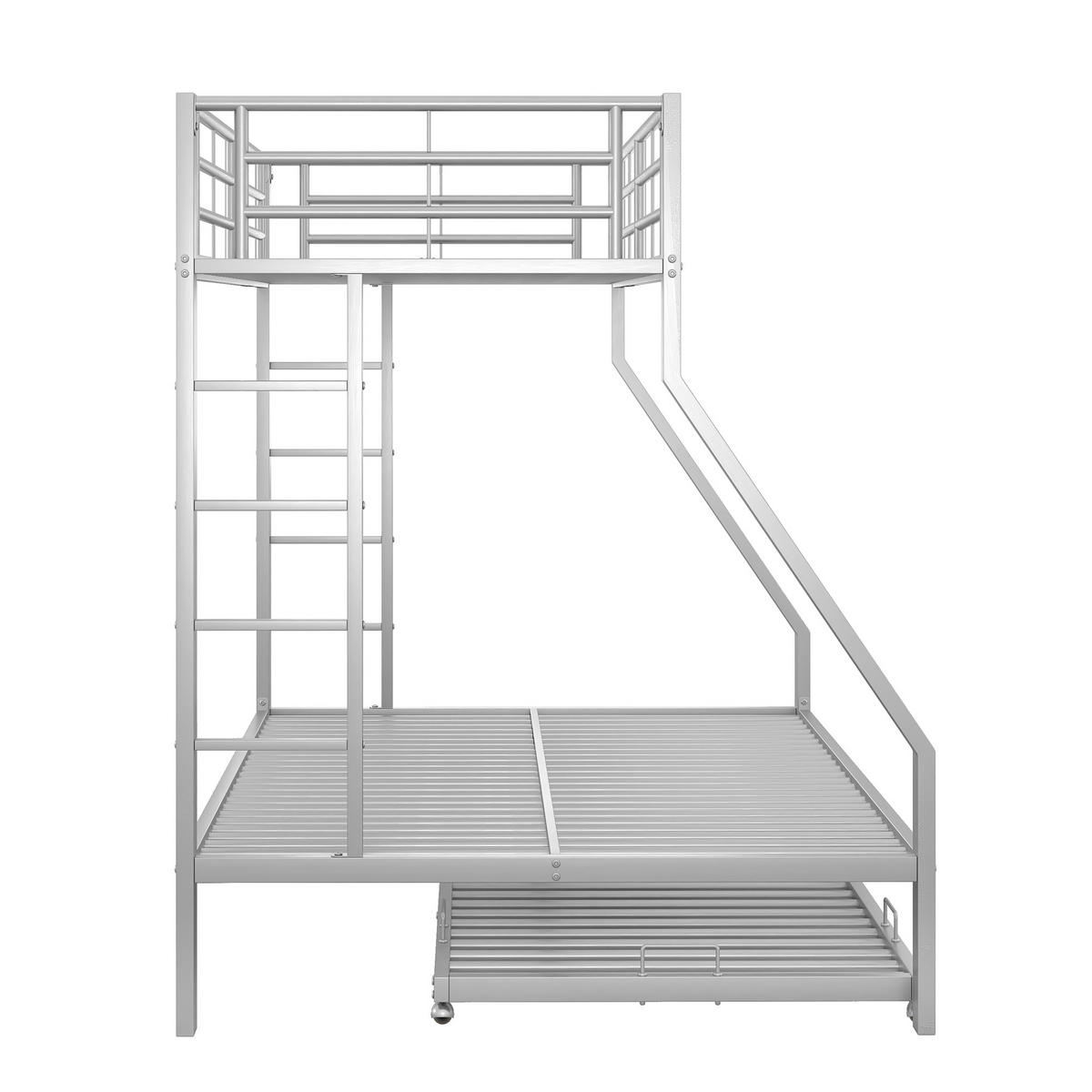 ETAGENBETT 90/190 cm aus Metall mit ausziehbarem Bett und Sicherheitsleitern - Silberfarben, Metall (90/190cm) - OKWISH
