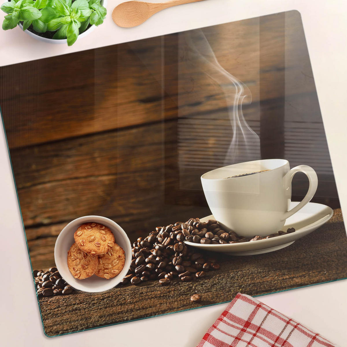 GLASPLATTE 60x52 cm Eine Tasse Kaffee - Braun, Glas (60/0.4/52cm) - TULUP
