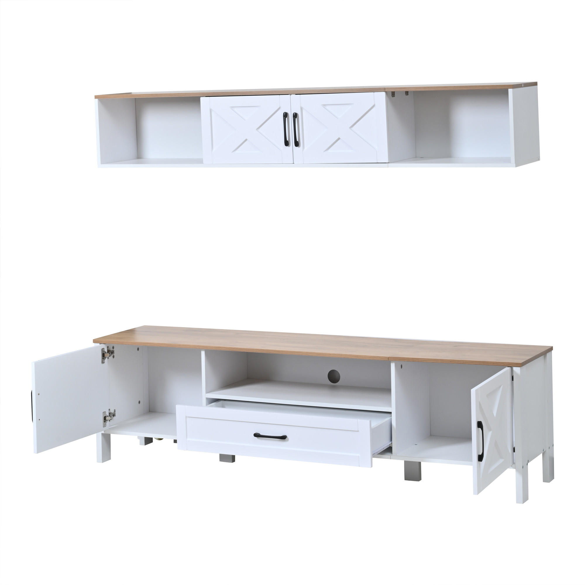 TV-ELEMENT 180/40/50 cm Weiß mit 4 Schränke und 1 Schublade (2 Stück) - Weiß, Holz (180/50/40cm) - Oxeza