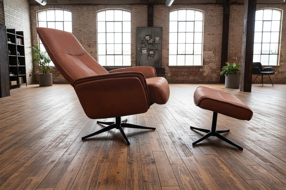 RELAXSESSEL-SET JOSIANE Braun Lederfaserstoff Relaxfunktion - Schwarz/Braun, Leder/Metall (78/107/87cm) - KAWOLA