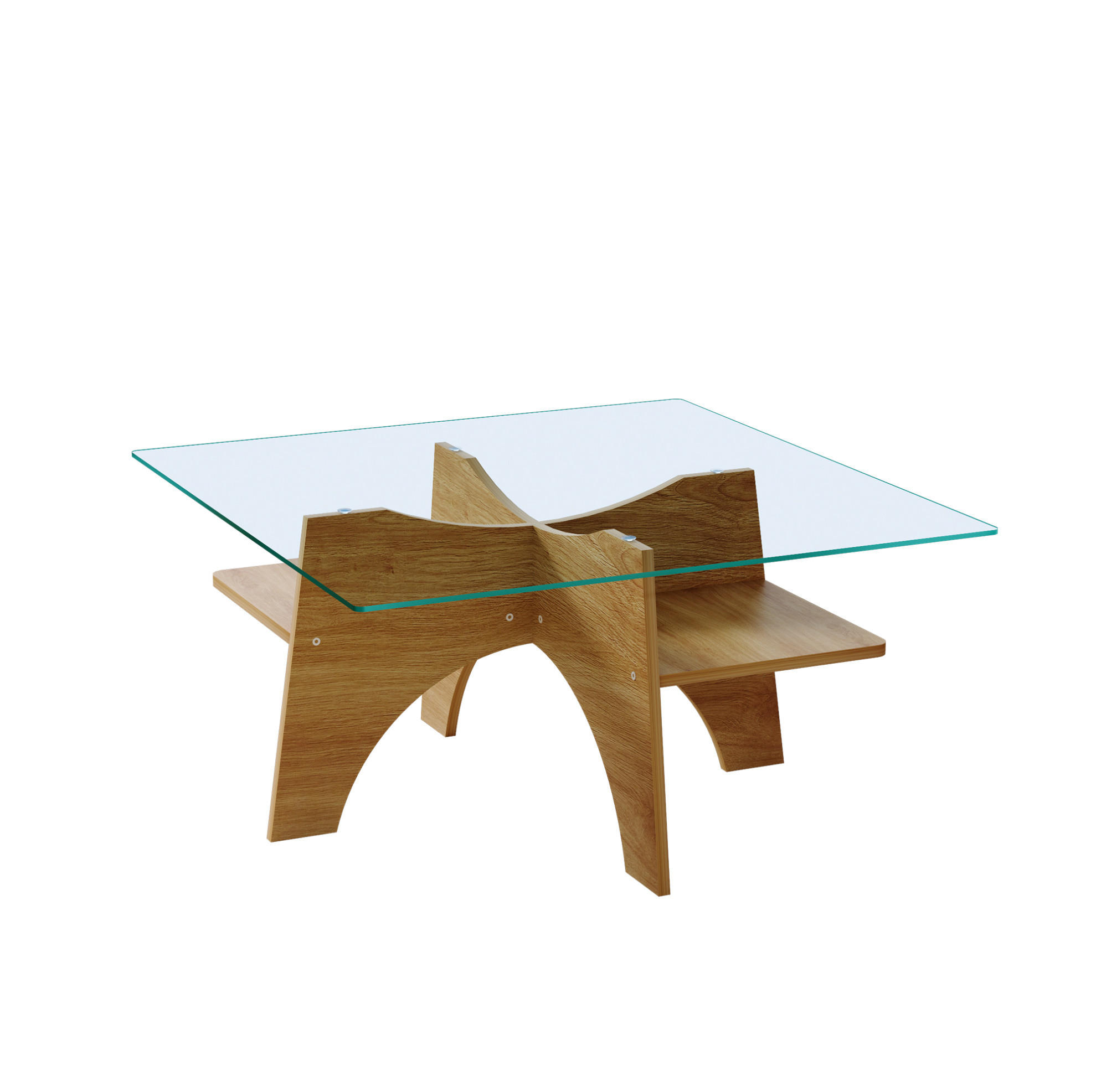 OKWISH ODKLÁDACÍ stolek 80/80/40 cm transparentní v barvě dřeva z MDF a skla s úložným prostorem