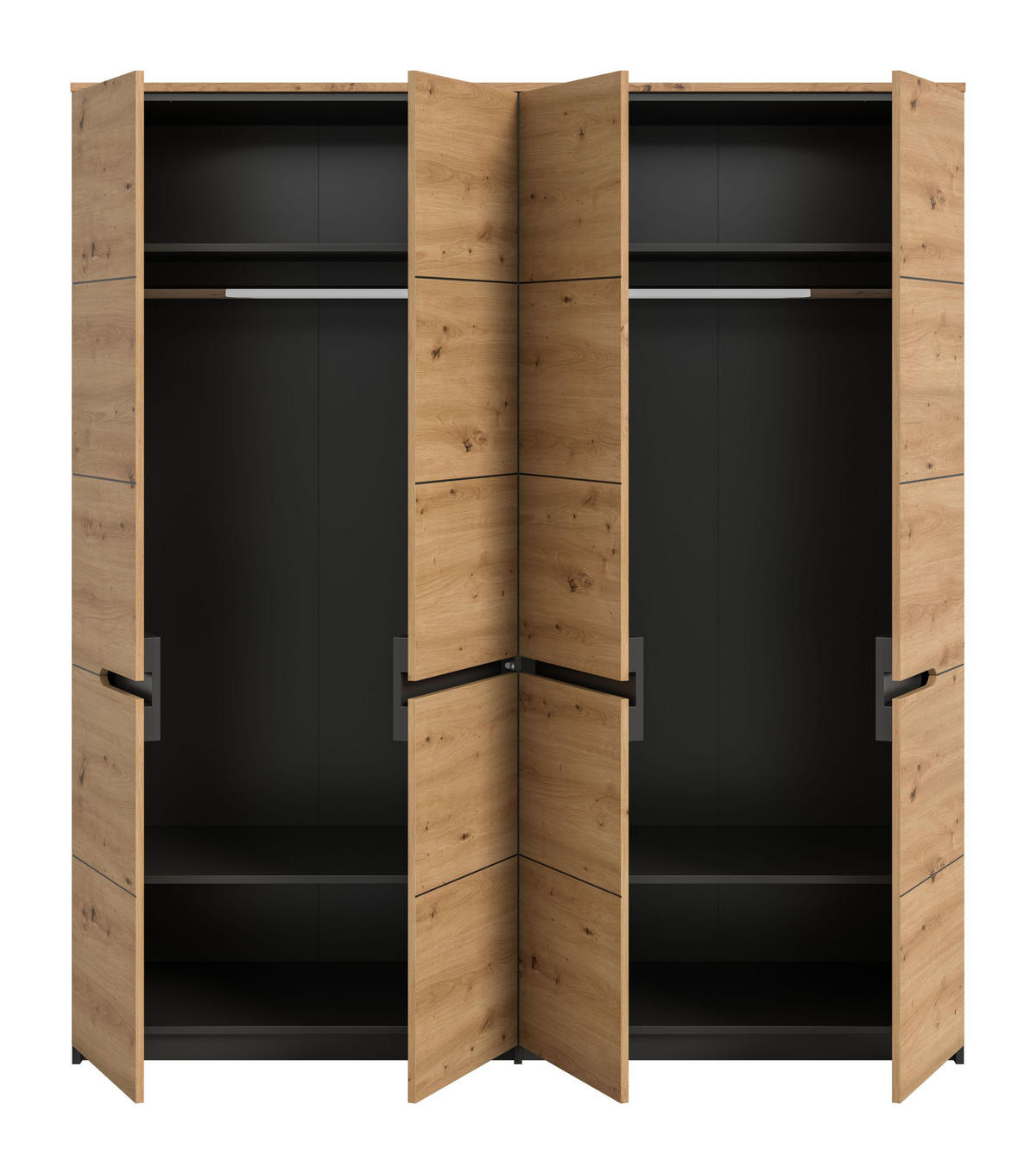 KLEIDERSCHRANK Sova 4-türig – Moderner Schrank in Eiche-Optik & Schwarz mit Stauraum - Eiche Artisan/Grau, Holzwerkstoff (180/198/59cm)