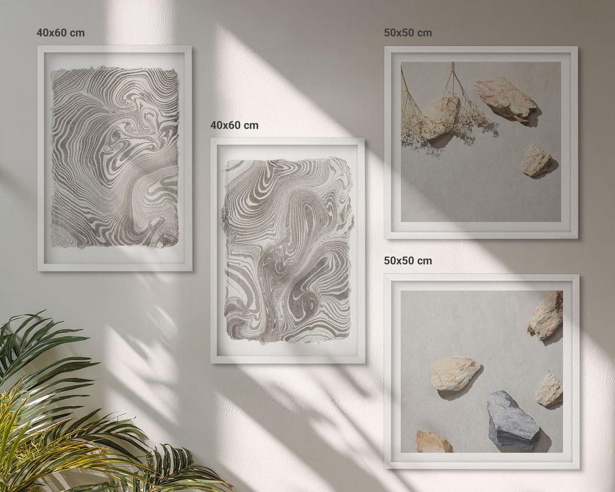 WANDBILDER 4er-Set - 50x50 cm & 40x60 cm Weißer Rahmen - Moderne abstrakte Formen - Weiß, Kunststoff (50/50cm) - ArtPrintCave