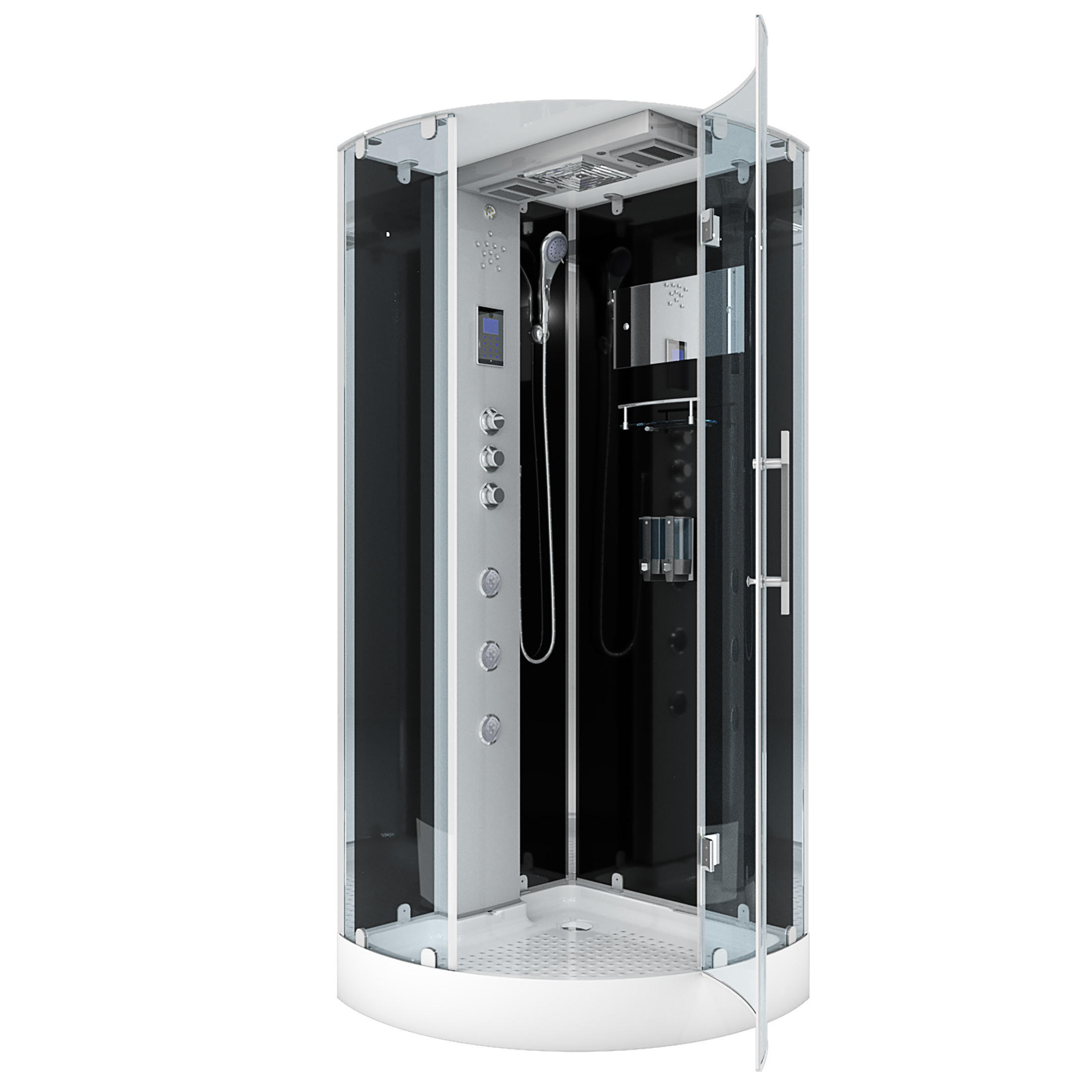 DUSCHKABINE Dusche D37-23R1 Weiß 100x100 - Schwarz, Glas/Kunststoff (100/100/218cm) - AcquaVapore by Sandra Jentho