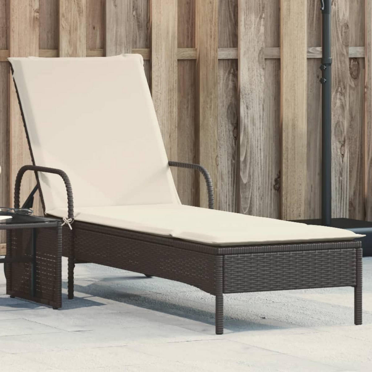 SONNENLIEGE Mit Rollen Und Auflage Schwarz Poly Rattan - Schwarz, Kunststoff (161/87/61cm) - vidaXL